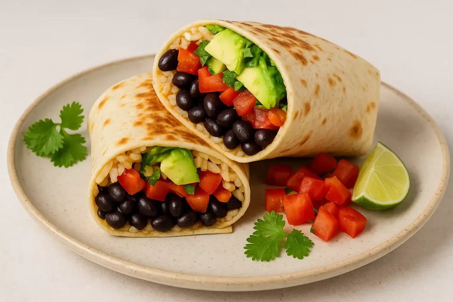 Burrito vegan z sezonowych składników, idealny na szybki posiłek.
