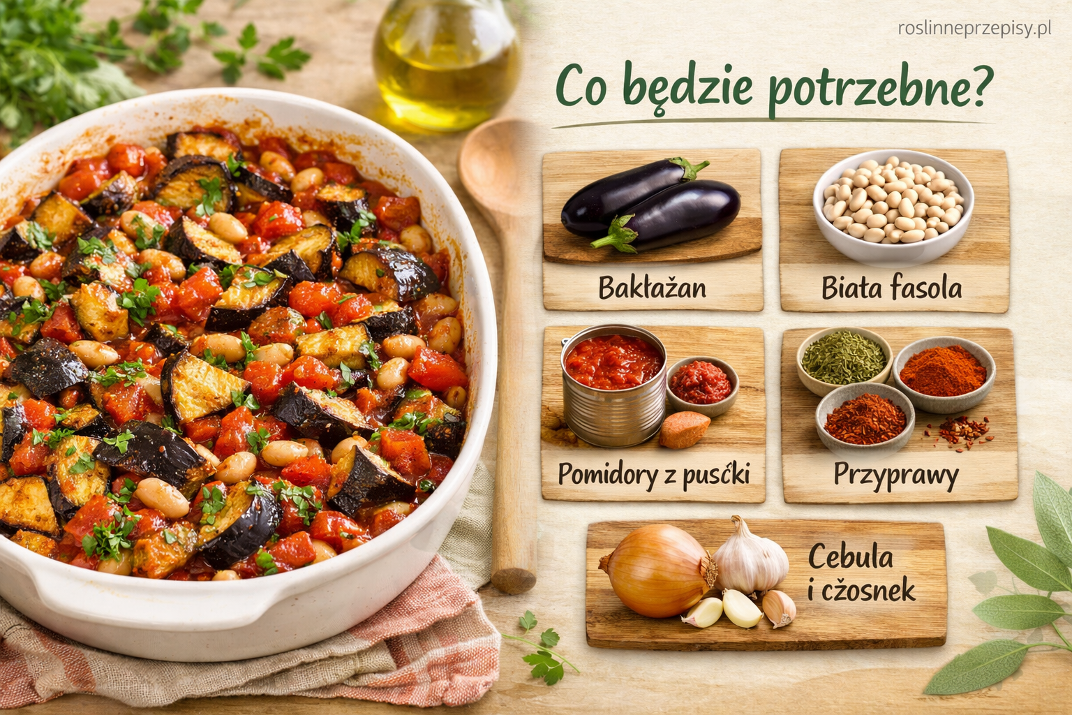 Bakłażan pieczony z pomidorami i białą fasolą – sycące danie z piekarnika — FAU_IMAGE1