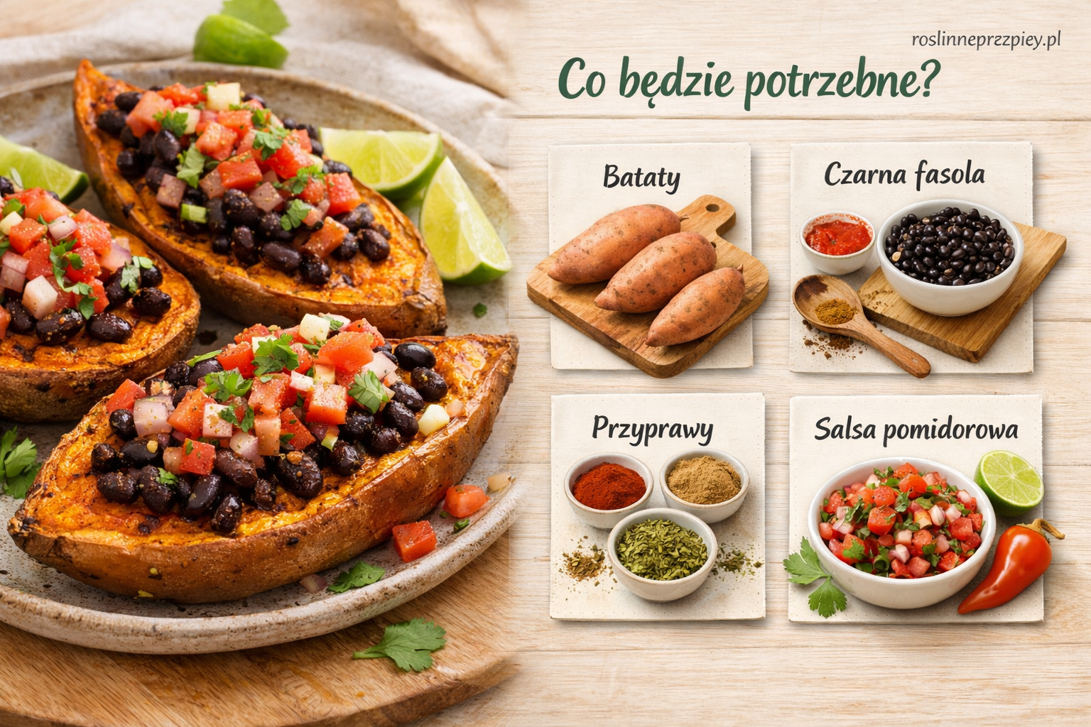 Pieczone bataty z czarną fasolą i salsą pomidorową – sycący roślinny obiad z piekarnika — FAU_IMAGE1