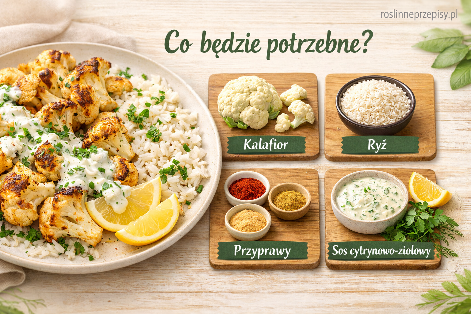 Pieczony kalafior z ryżem i sosem cytrynowo-ziołowym – lekki, sycący obiad bez mięsa — FAU_IMAGE1