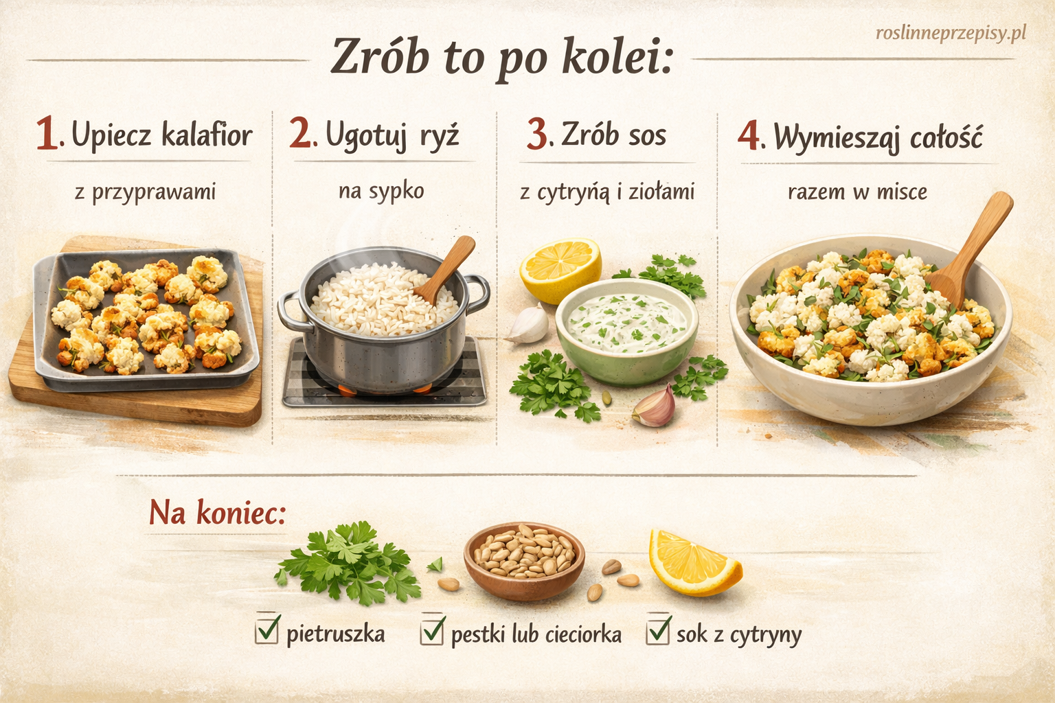 Pieczony kalafior z ryżem i sosem cytrynowo-ziołowym – lekki, sycący obiad bez mięsa — FAU_IMAGE2
