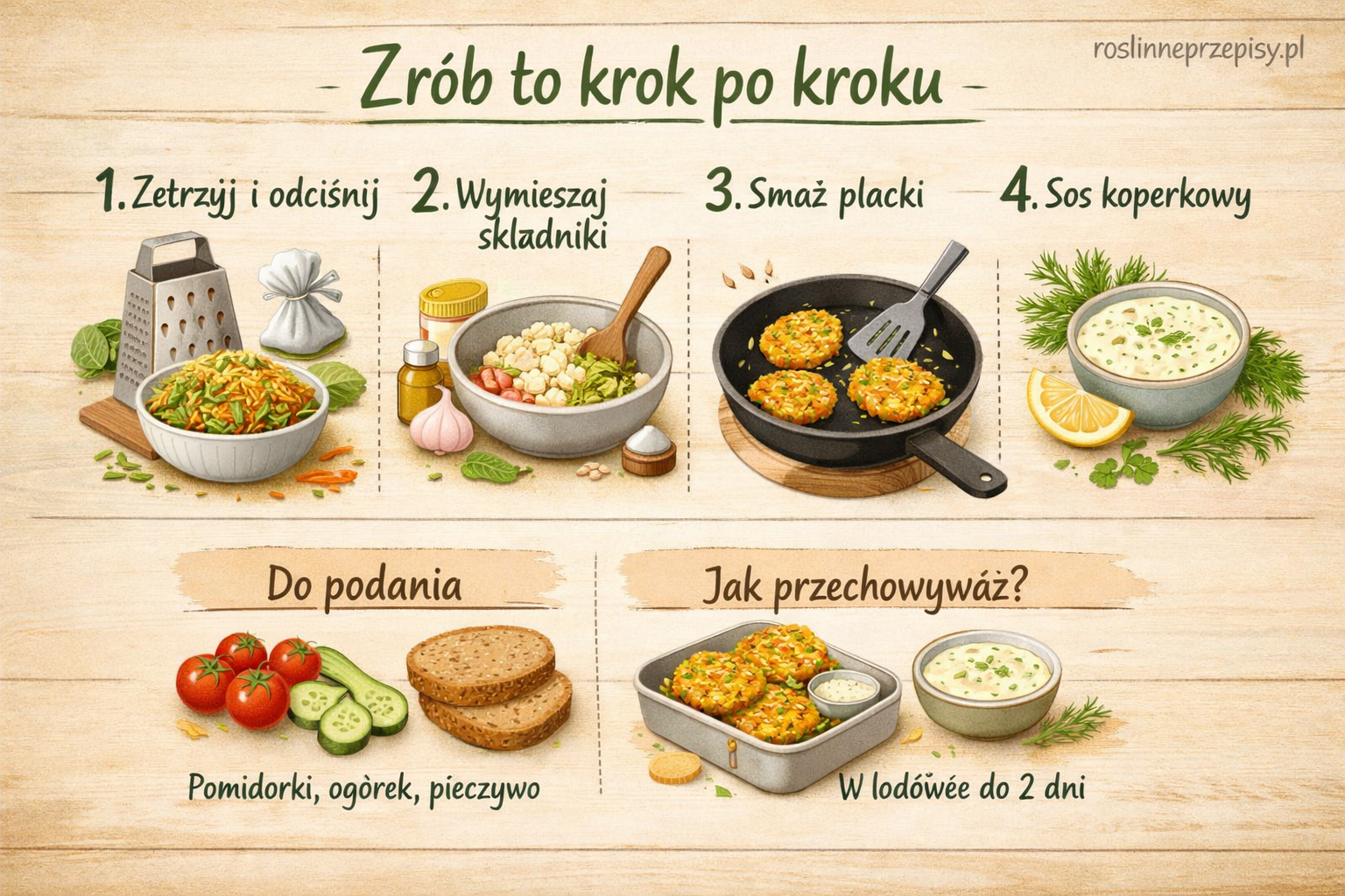 Wytrawne placki z cukinii i marchewki z sosem koperkowym na lekką kolację — FAU_IMAGE2