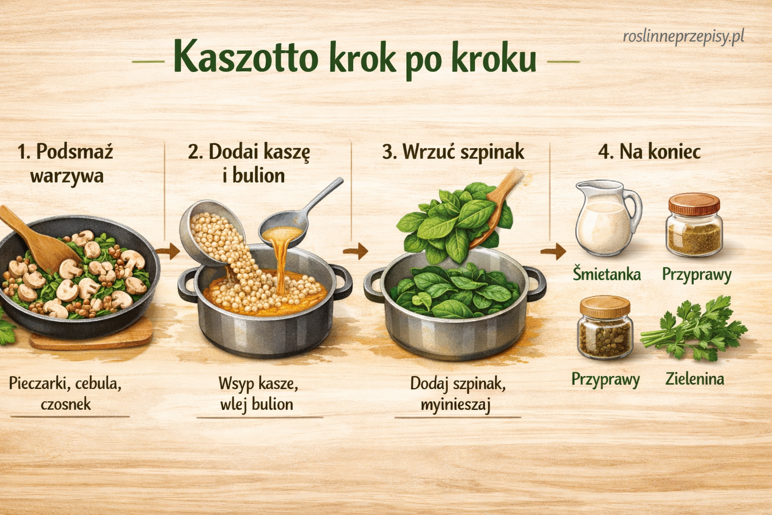 Kaszotto z pieczarkami i szpinakiem na prosty roślinny obiad — FAU_IMAGE2
