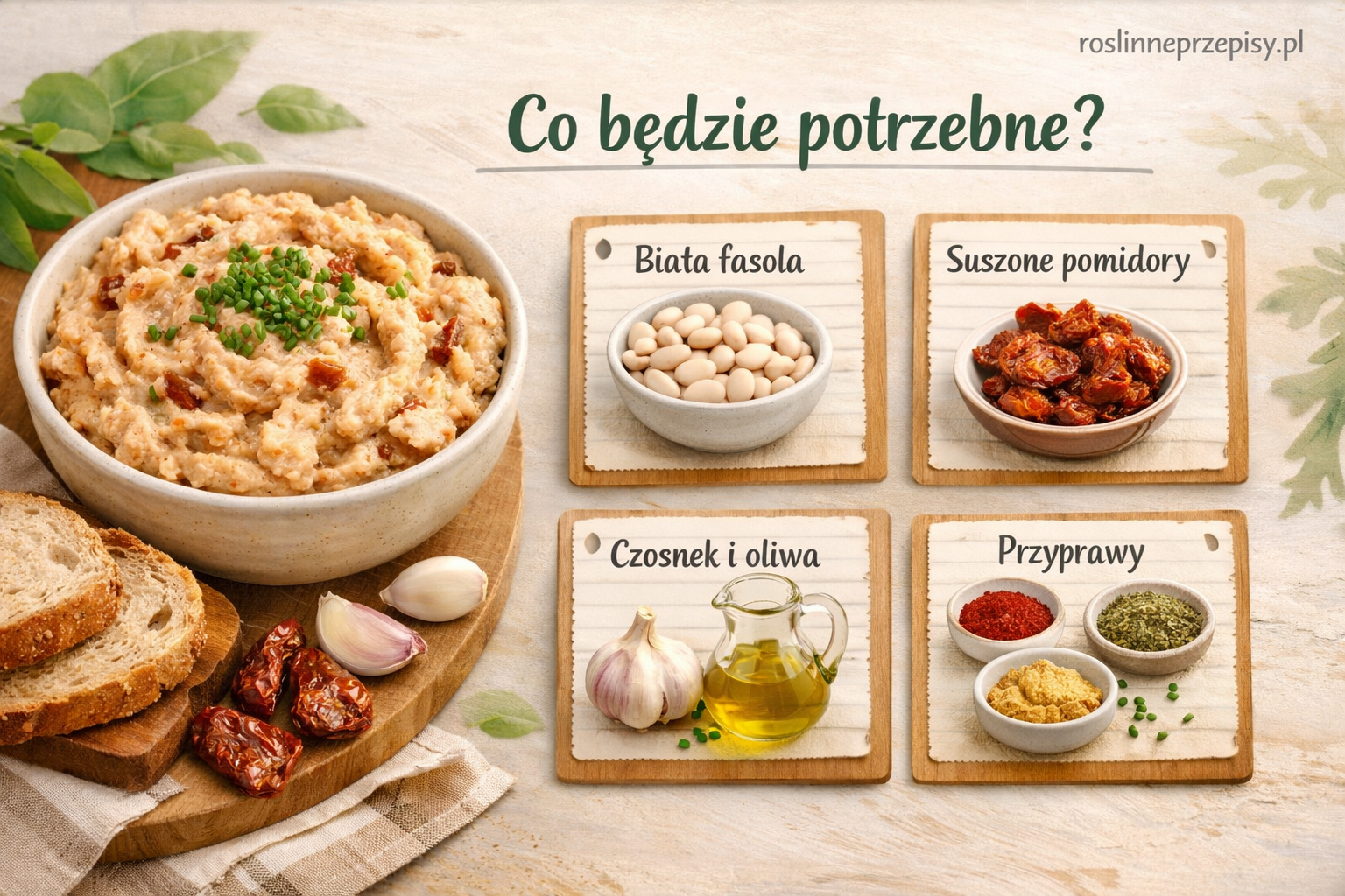 Pasta z białej fasoli i suszonych pomidorów do kanapek na szybkie roślinne śniadanie — FAU_IMAGE1