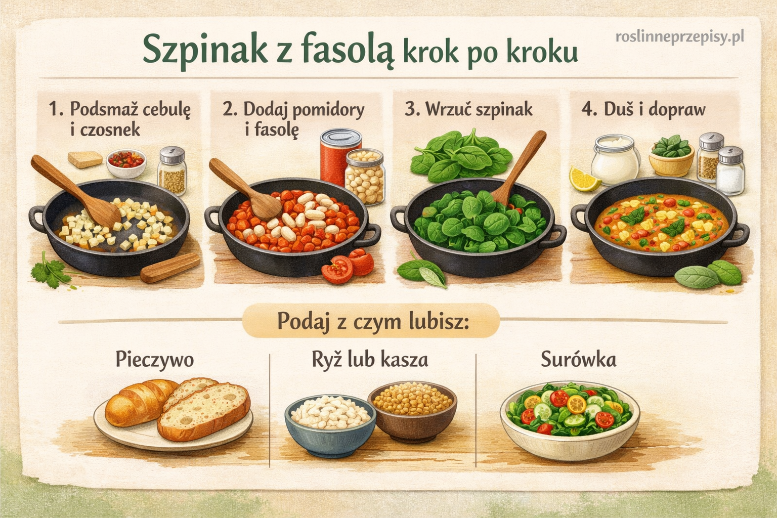 Szpinak duszony z białą fasolą i pomidorami – prosty roślinny obiad z patelni — FAU_IMAGE2