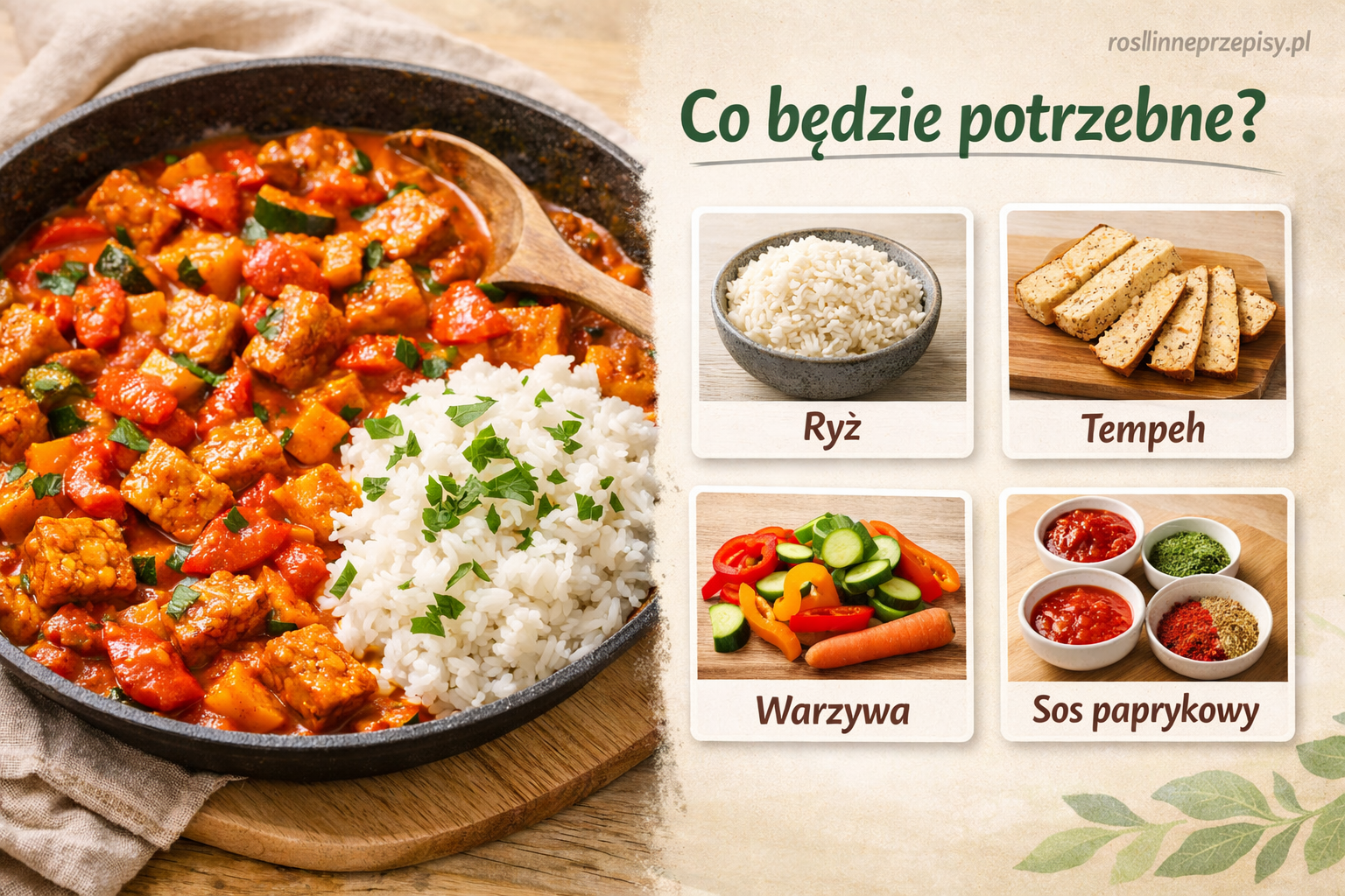 Tempeh z warzywami w sosie paprykowym z ryżem – prosty roślinny obiad na co dzień — FAU_IMAGE1