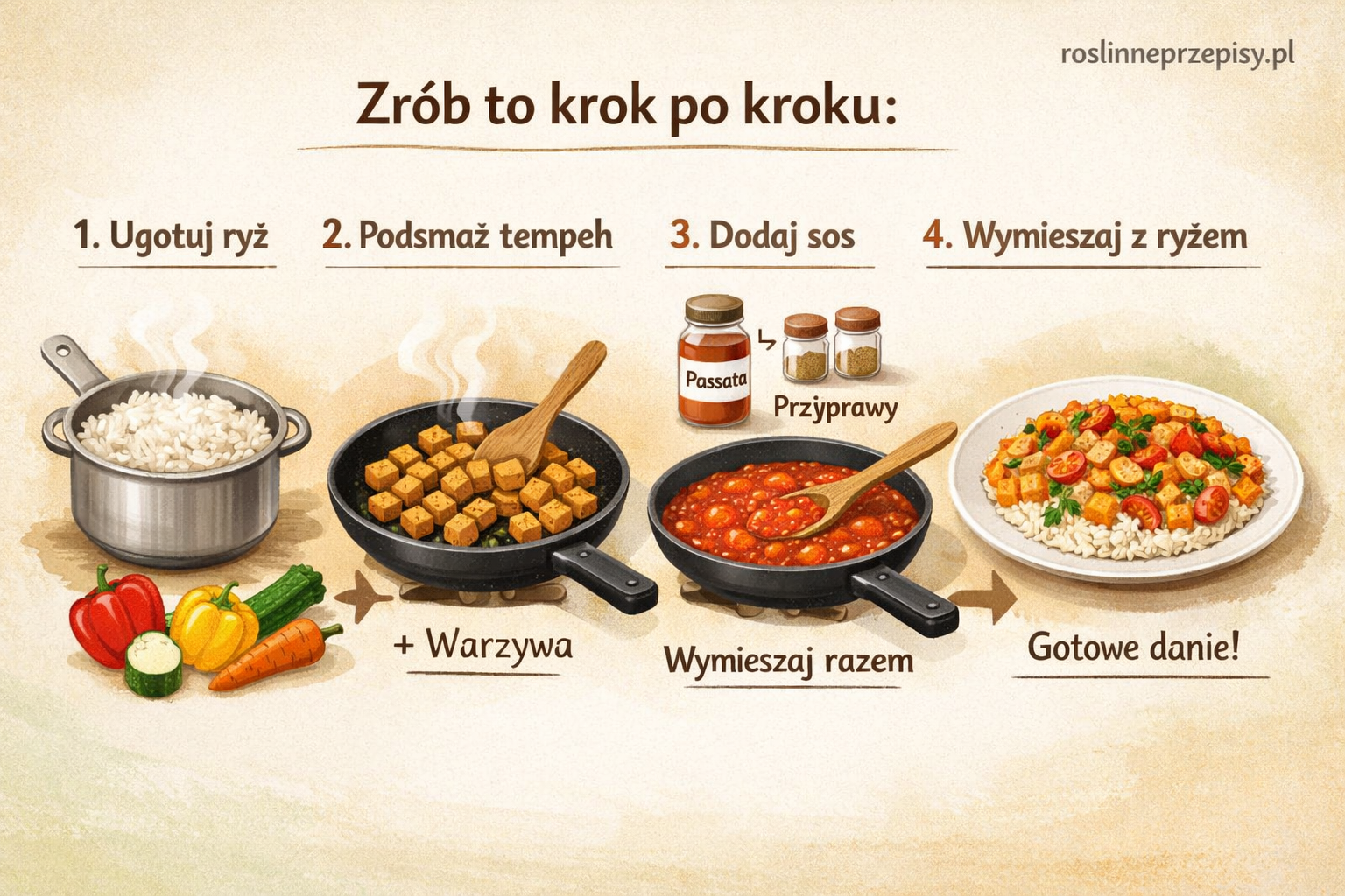 Tempeh z warzywami w sosie paprykowym z ryżem – prosty roślinny obiad na co dzień — FAU_IMAGE2