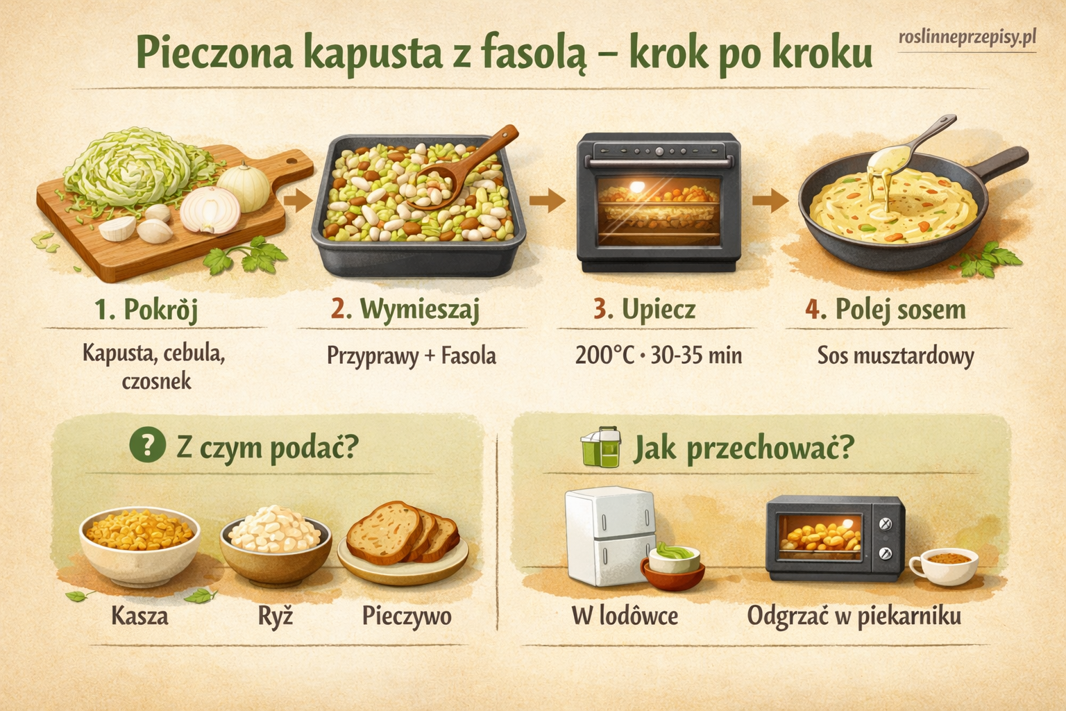 Pieczona kapusta z białą fasolą i sosem musztardowym – sycące danie z piekarnika — FAU_IMAGE2